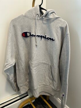 Champion Light Gray Embroidered Script Hoodie